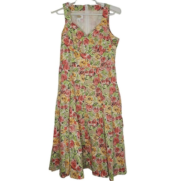 Talbots Dresses & Skirts - Talbots Sleeveless Dress Size 2 Petites Queen Anne Neckline Floral Colorful